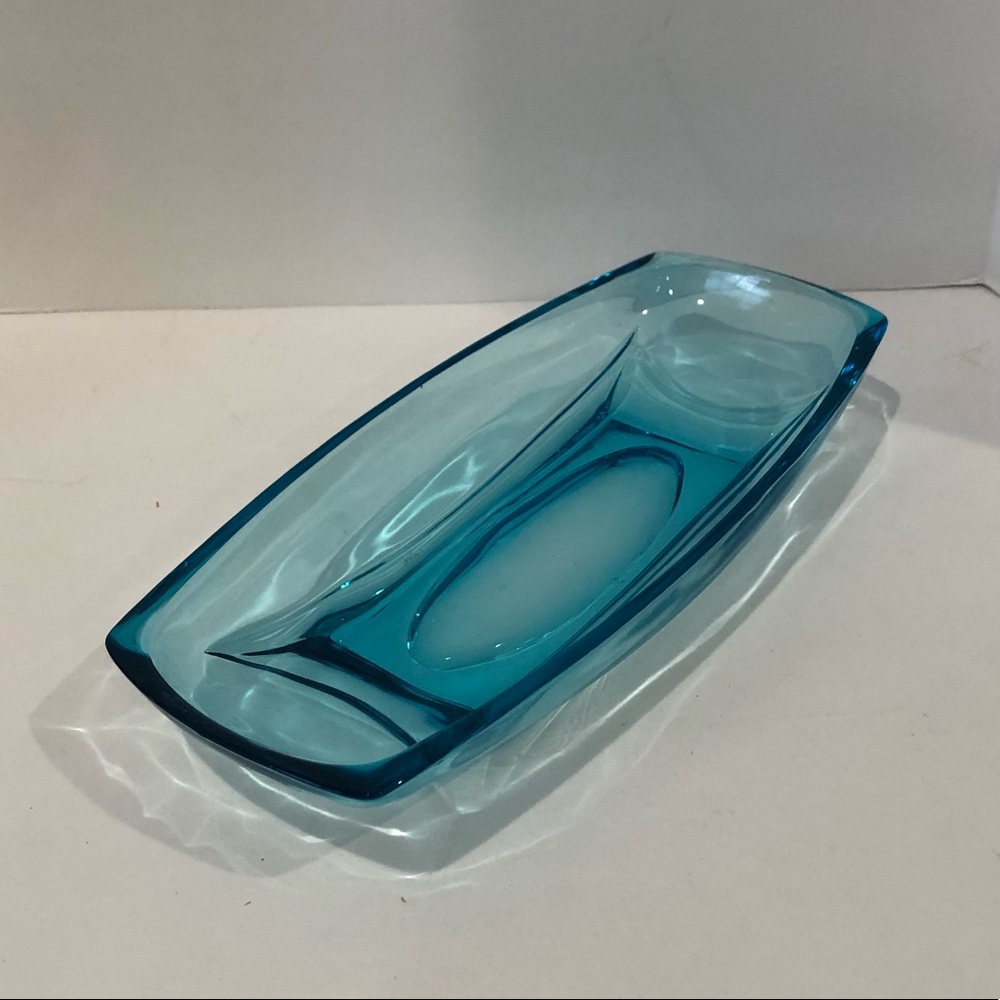Vintage Rectangle Bowl Aqua Blue Glass Celery Dish
